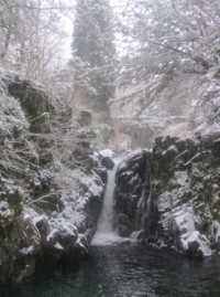 Rydal Hall Waterfall in the snow